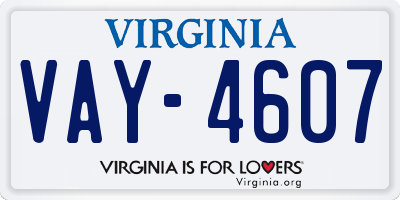 VA license plate VAY4607