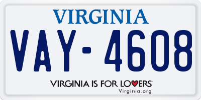 VA license plate VAY4608