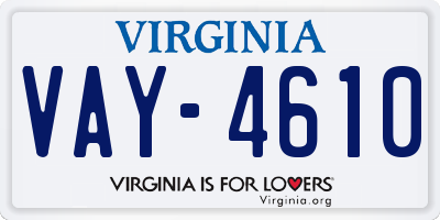VA license plate VAY4610