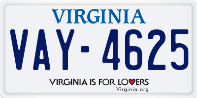VA license plate VAY4625
