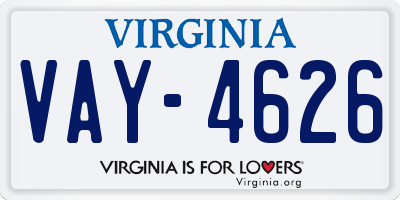 VA license plate VAY4626