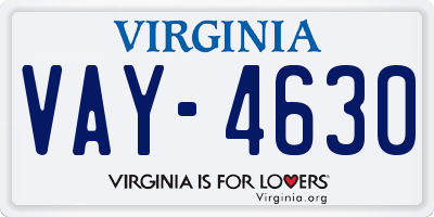 VA license plate VAY4630