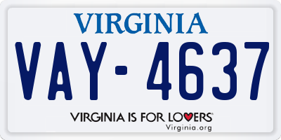 VA license plate VAY4637