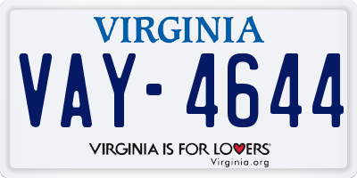 VA license plate VAY4644