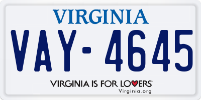 VA license plate VAY4645