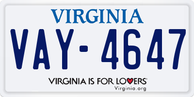 VA license plate VAY4647