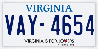VA license plate VAY4654