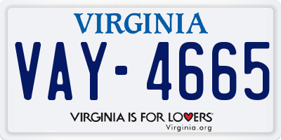 VA license plate VAY4665