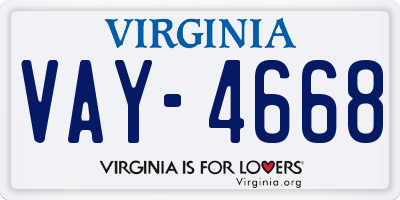 VA license plate VAY4668