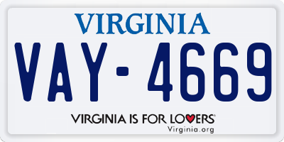 VA license plate VAY4669