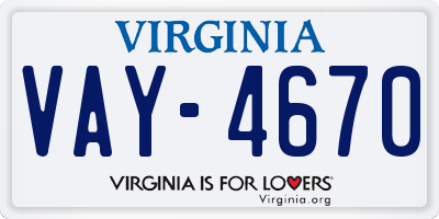 VA license plate VAY4670