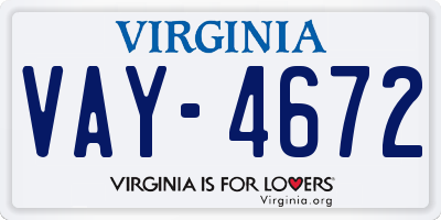 VA license plate VAY4672