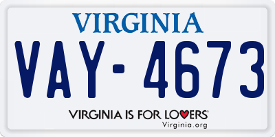 VA license plate VAY4673