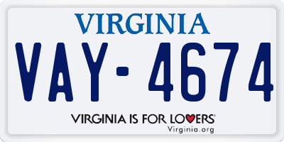 VA license plate VAY4674
