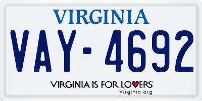 VA license plate VAY4692