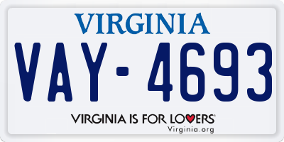 VA license plate VAY4693