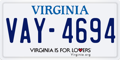 VA license plate VAY4694