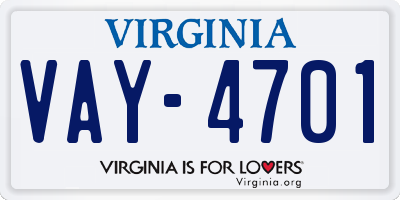 VA license plate VAY4701