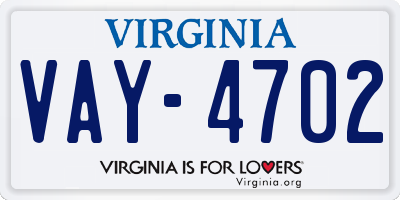 VA license plate VAY4702