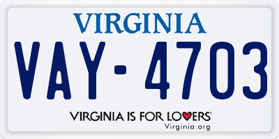 VA license plate VAY4703