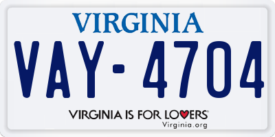 VA license plate VAY4704
