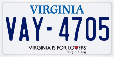 VA license plate VAY4705
