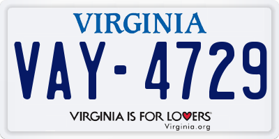 VA license plate VAY4729