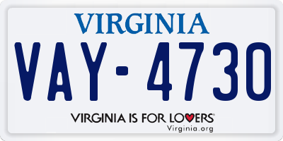 VA license plate VAY4730