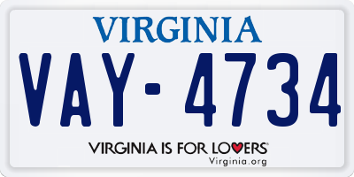 VA license plate VAY4734