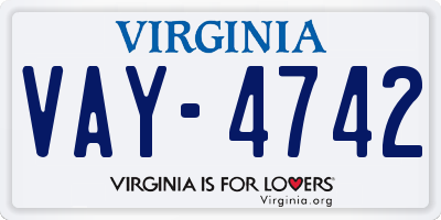 VA license plate VAY4742