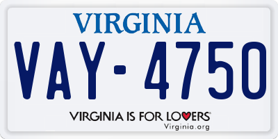 VA license plate VAY4750