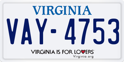 VA license plate VAY4753