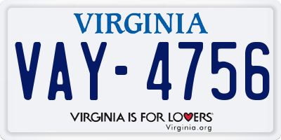VA license plate VAY4756