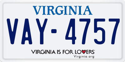 VA license plate VAY4757