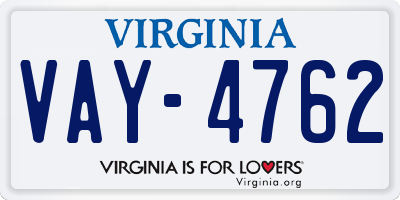 VA license plate VAY4762