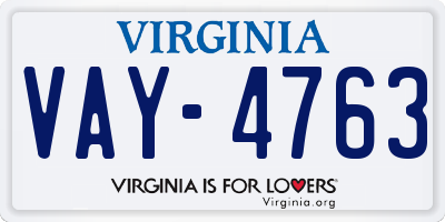 VA license plate VAY4763