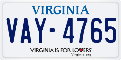 VA license plate VAY4765