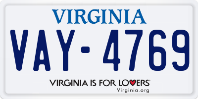 VA license plate VAY4769