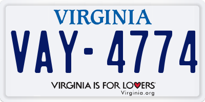 VA license plate VAY4774