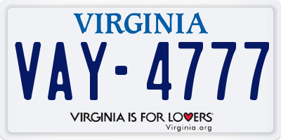 VA license plate VAY4777