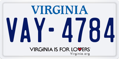VA license plate VAY4784