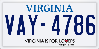 VA license plate VAY4786
