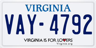 VA license plate VAY4792