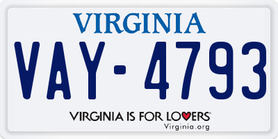VA license plate VAY4793