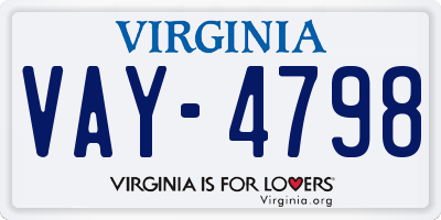 VA license plate VAY4798