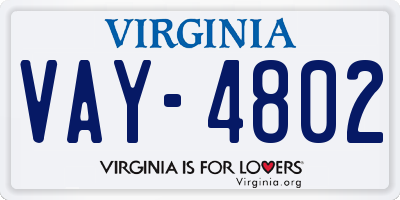 VA license plate VAY4802