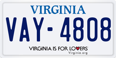 VA license plate VAY4808
