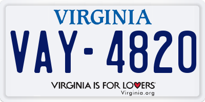 VA license plate VAY4820