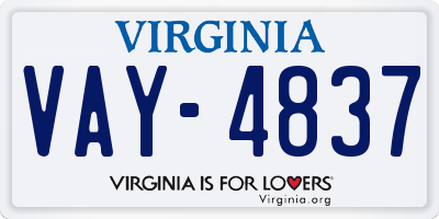 VA license plate VAY4837