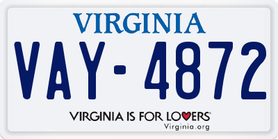 VA license plate VAY4872